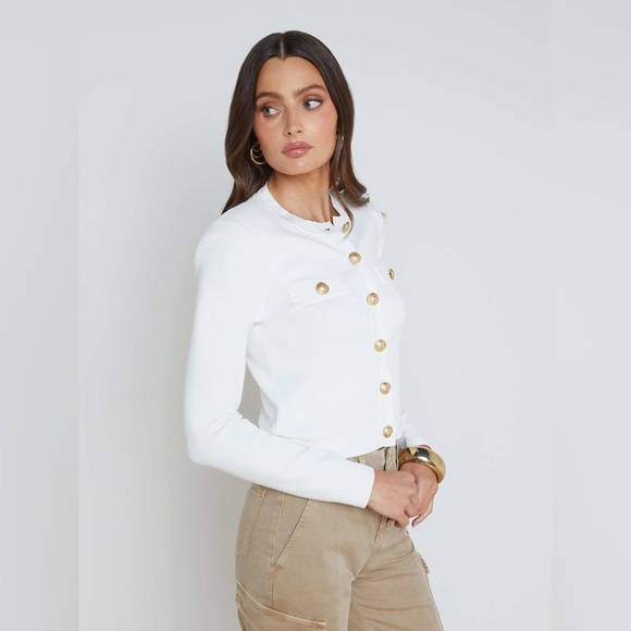 New! L'Agence Cardigan Toulouse in Ivory with Gold Buttons 🤍 XS! Sold Out! - Picture 3 of 16